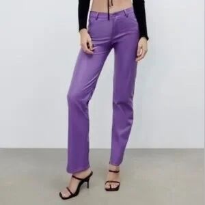 Faux Leather Purple Straight Leg Pants